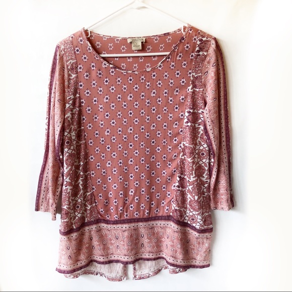 Lucky Brand Tops - Lucky brand patchwork geometric floral top hi/lo
